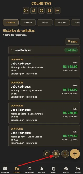 Ícone de camadas para enviar o catálogo ao funcionário